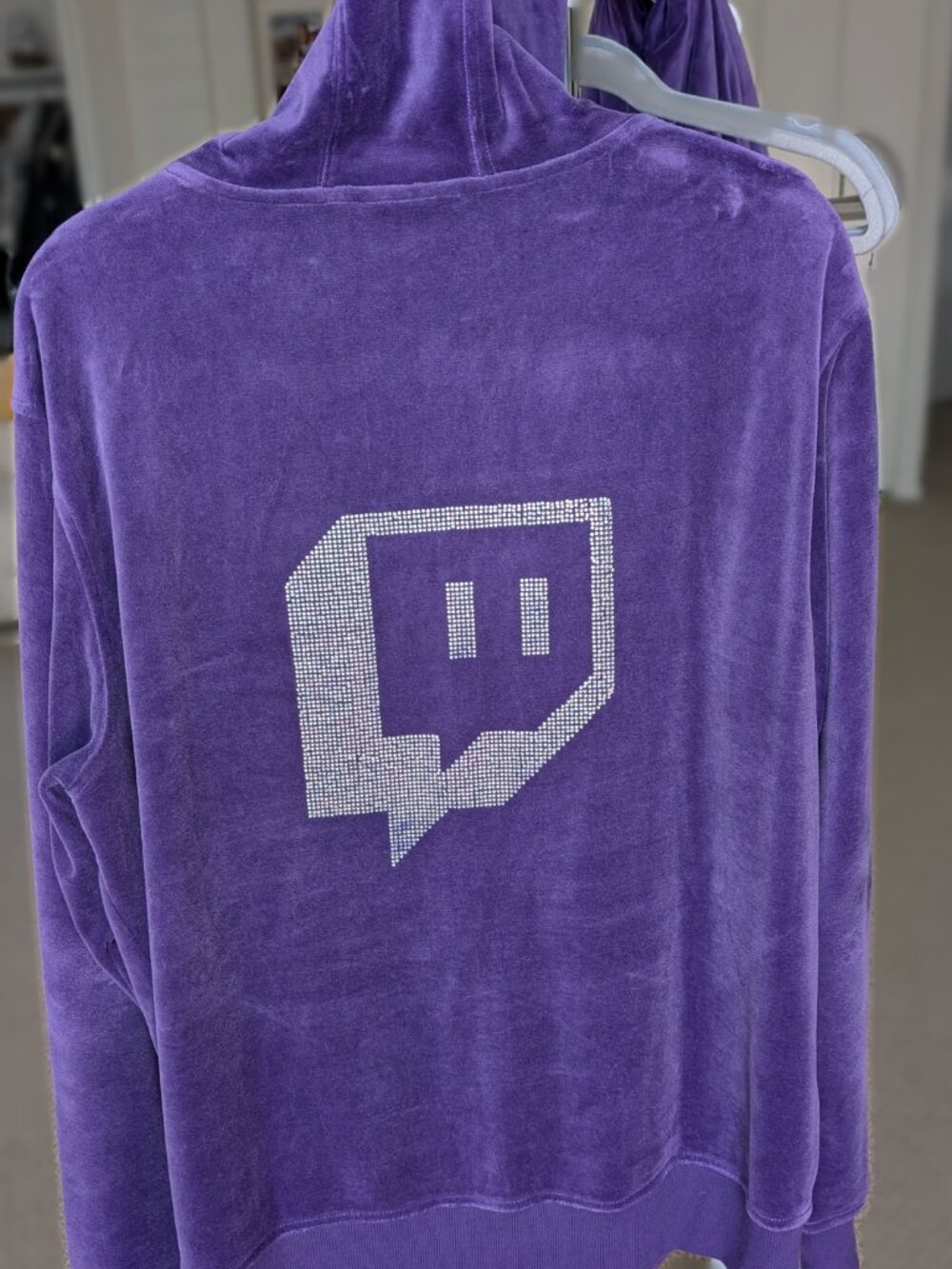 Twitch Purple Velour Rhinestone Sweatsuit Set - Large Jacket, Medium Pants